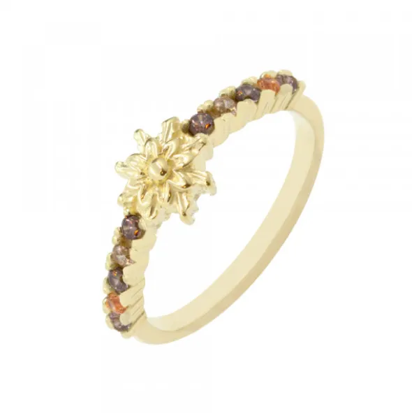 Anillo Muka Plata Dorada y Circonitas Marrones
