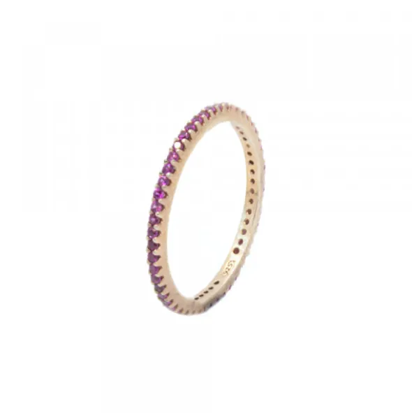 Anillo Plata Rosa y Circonitas Fucsias
