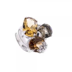 Anillo Queen 3 Plata y Cristales Marrones