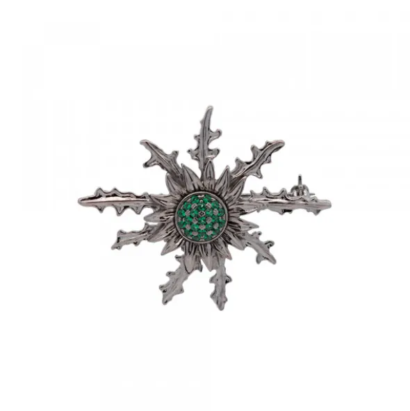 Broche Eguzkilore Plata con Circonitas Verdes 38mm