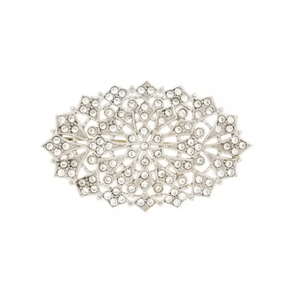 Broche Oval Plata y Cristales Blancos