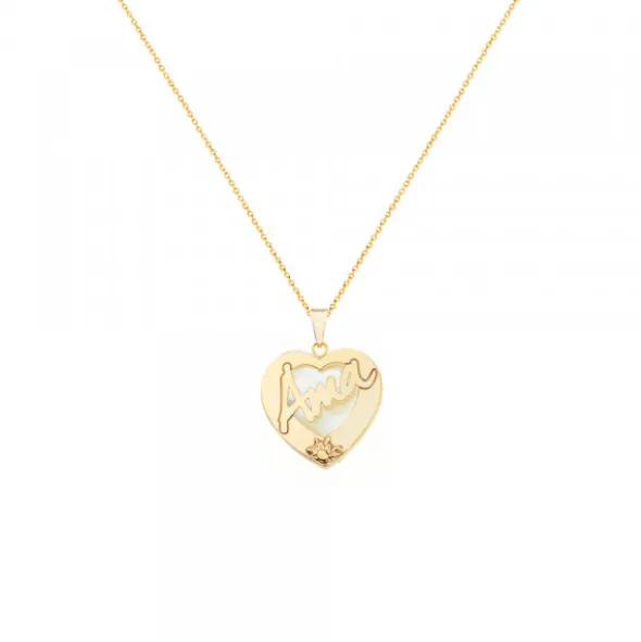 Colgante Ama Corazón Plata Dorada y Nácar