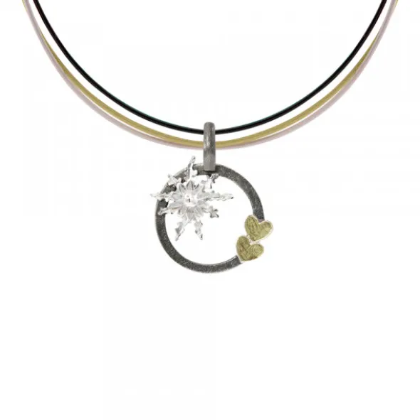 Colgante Bihotzak Plata y Lámina Oro con Cable