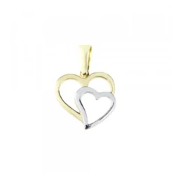 Colgante Doble Corazón Oro Bicolor