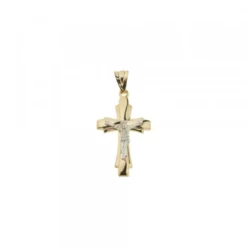 Colgante Doble Cruz Cristo Oro Bicolor