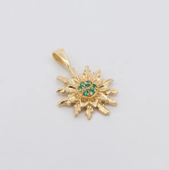 Colgante Eguzkilore Oro y Circonitas Verdes 14mm
