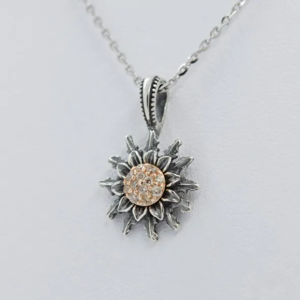 Colgante Eguzkilore Plata Envejecida y Circonitas 14mm