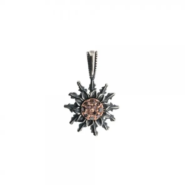 Colgante Eguzkilore Plata Envejecida y Circonitas Marrones 14mm