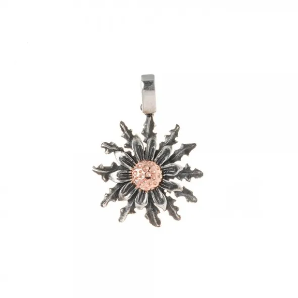 Colgante Eguzkilore Plata Envejecida y Rosa 21mm