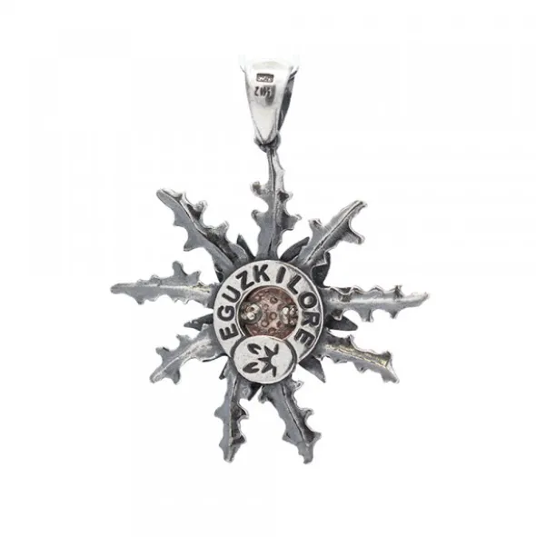 Colgante Eguzkilore Plata Envejecida y Rosa 37mm