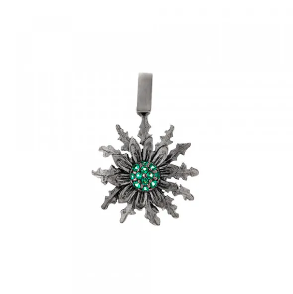 Colgante Eguzkilore Plata Negra y Circonitas Verdes 21mm