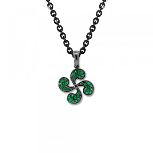 Colgante Lauburu Plata Negra y Circonitas Verdes