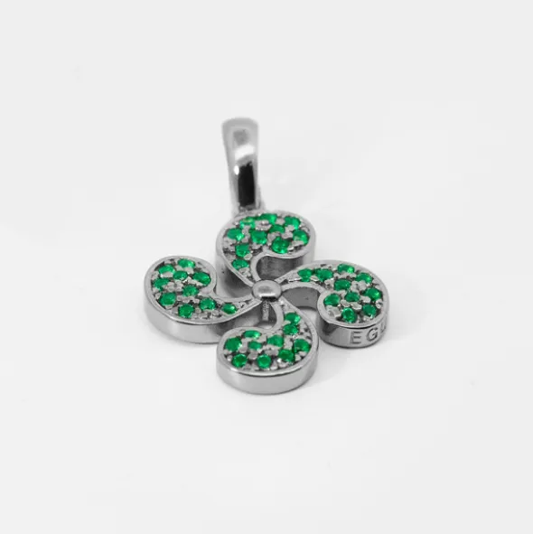 Colgante Lauburu Plata Negra y Circonitas Verdes