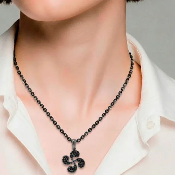 Colgante Lauburu Plata Negra y Circonitas Negras
