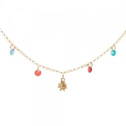 Gargantilla Eguzkilore Plata Dorada con Cristales Multicolor