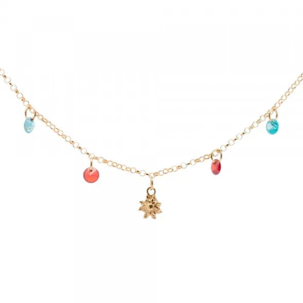 Gargantilla Eguzkilore Plata Dorada con Cristales Multicolor