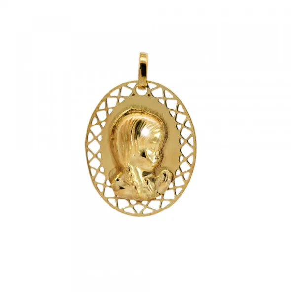 Medalla Virgen Niña de Plata Dorada Personalizable