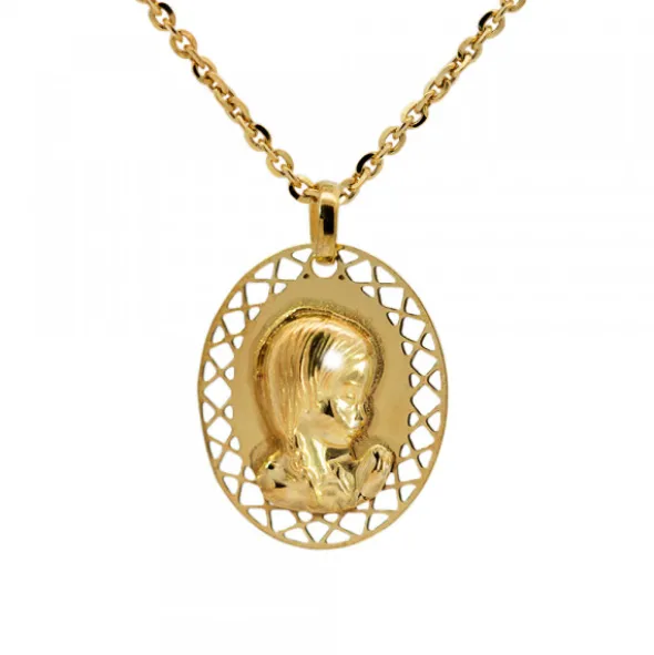 Medalla Virgen Niña de Plata Dorada Personalizable