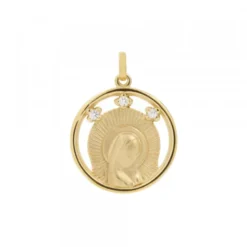 Medalla Virgen Niña Plata Dorada y Circonitas 15mm
