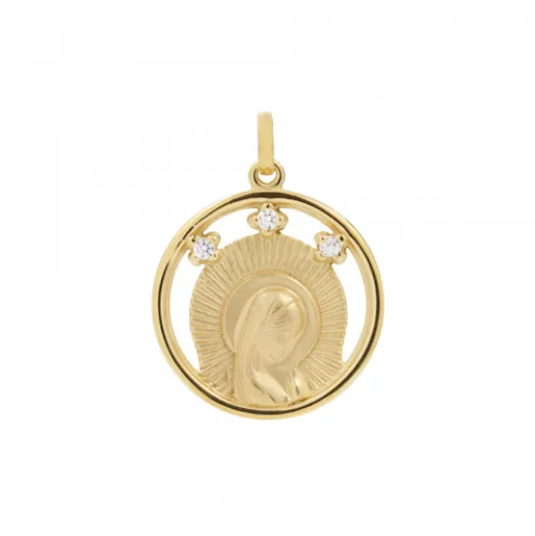 Medalla Virgen Niña Plata Dorada y Circonitas 15mm