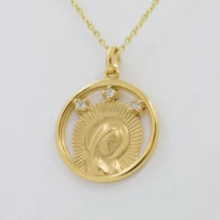 Medalla Virgen Niña Plata Dorada y Circonitas 15mm