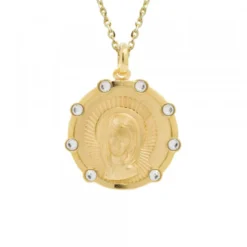 Medalla Virgen Niña Plata Dorada Circonitas 21mm