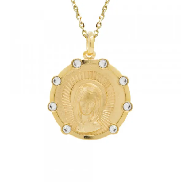 Medalla Virgen Niña Plata Dorada Circonitas 21mm