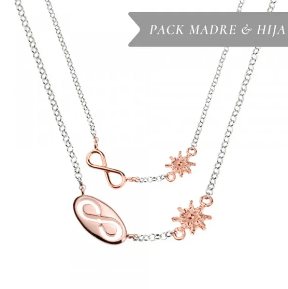 Pack Madre e Hija Gargantilla Infinito Eguzkilore de Plata Rosa
