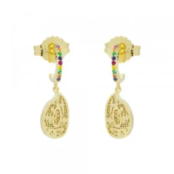 Pendientes Almendra Plata Dorada y Circonitas Multicolor
