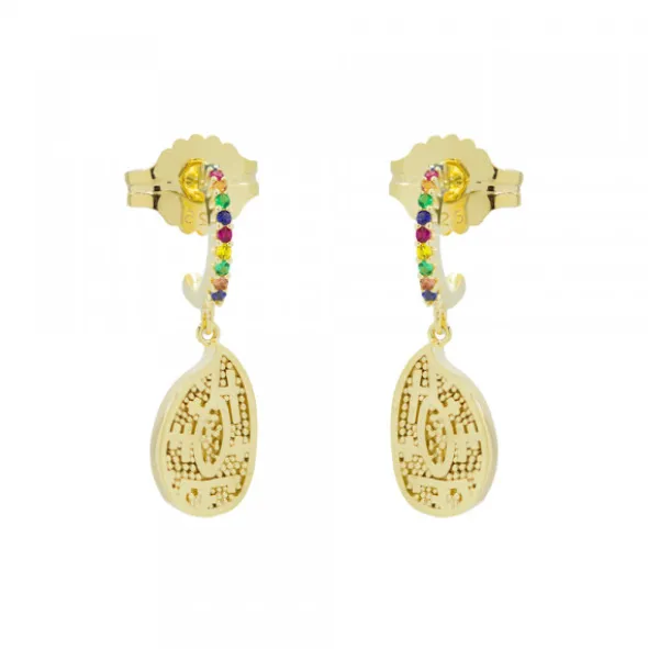 Pendientes Almendra Plata Dorada y Circonitas Multicolor