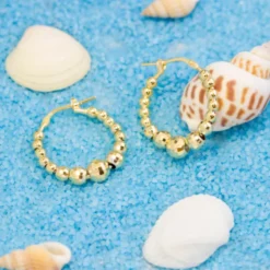 Pendientes Aro Bolitas Plata Dorada 20mm