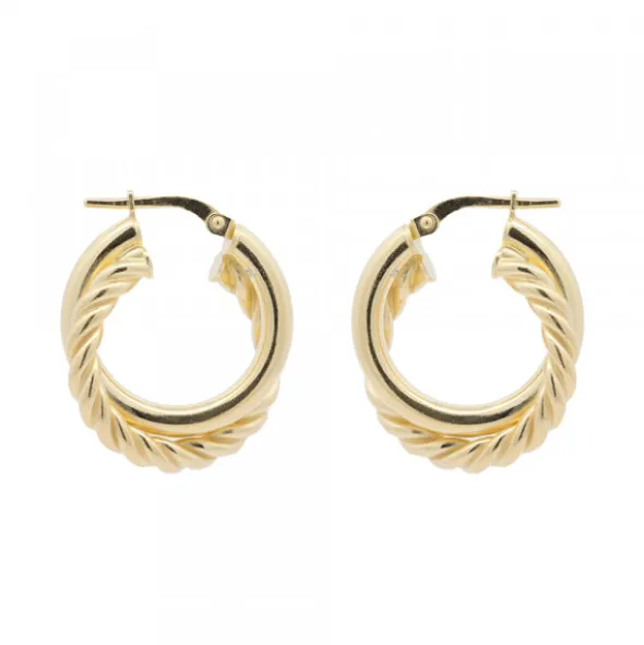Pendientes Aro Doble Entrelazados Plata Dorada 20mm
