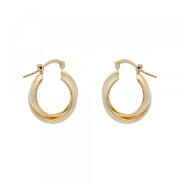 Pendientes Aro Doble Entrelazados Plata Dorada 15mm