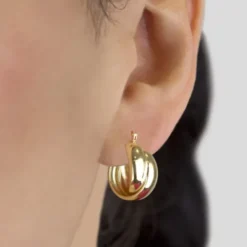 Pendientes Aro Doble Entrelazados Plata Dorada 15mm