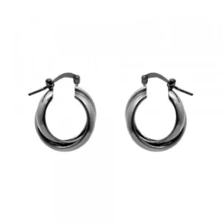 Pendientes Aro Doble Entrelazados Plata Negra 15mm