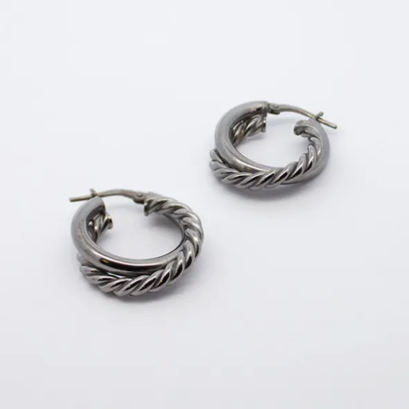Pendientes Aro Doble Entrelazados en Rutenio 20mm