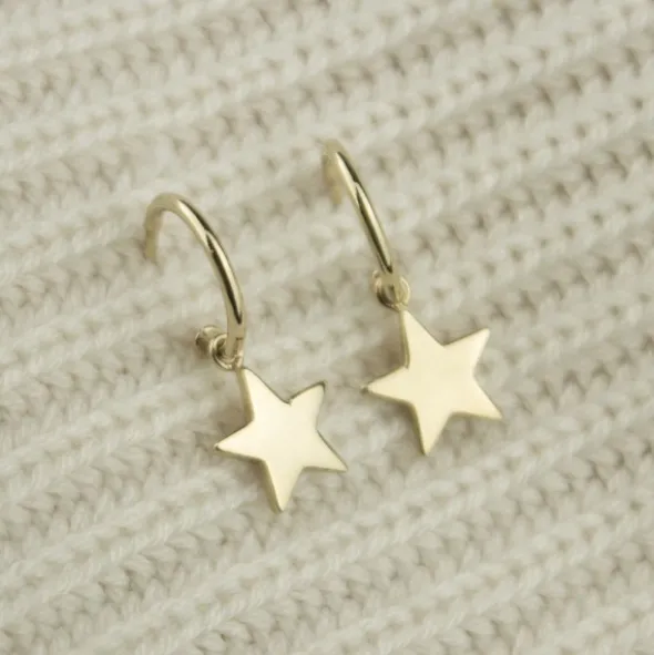 Pendientes Aro Estrella de Plata Dorada