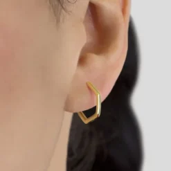Pendientes Aro Hexagonal de Plata Dorada