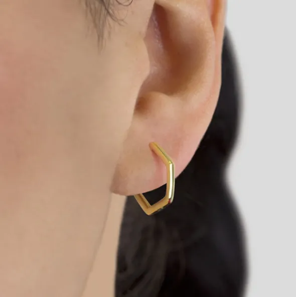 Pendientes Aro Hexagonal de Plata Dorada