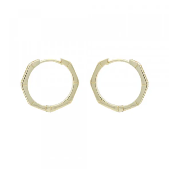 Pendientes Aro Hexagonal Plata Dorada y Circonitas 19mm