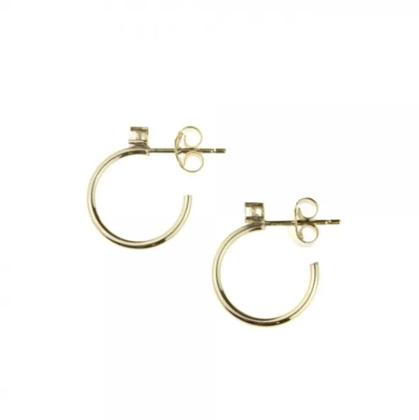 Pendientes Aro Plata Dorada Circonita 15mm