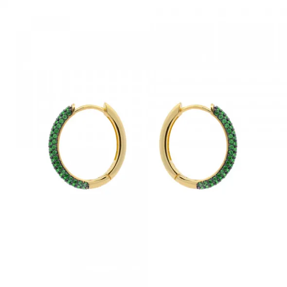 Pendientes Aro Plata Dorada y Circonitas Verdes