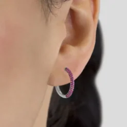 Pendientes Aro Plata y Circonitas Rosas