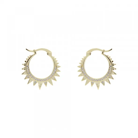 Pendientes Aro Punk Plata Dorada y Circonitas 15mm