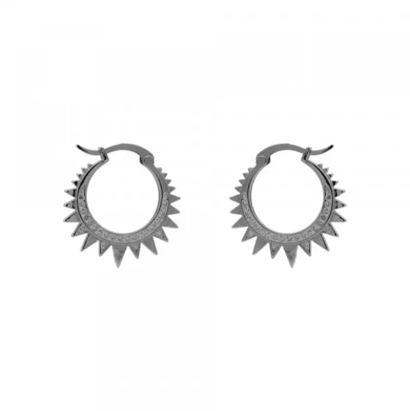 Pendientes Aro Punk Plata Negra y Circonitas 15mm