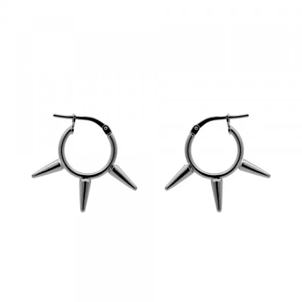 Pendientes Aro Punk Plata Negra 12mm