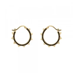 Pendientes Aros Punky Plata Dorada y Circonitas 17mm