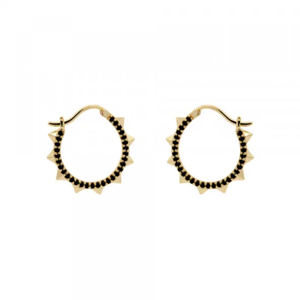 Pendientes Aros Punky Plata Dorada y Circonitas 17mm