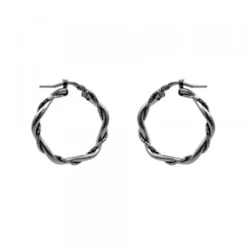 Pendientes Aro Trenzado Plata Negra 25mm