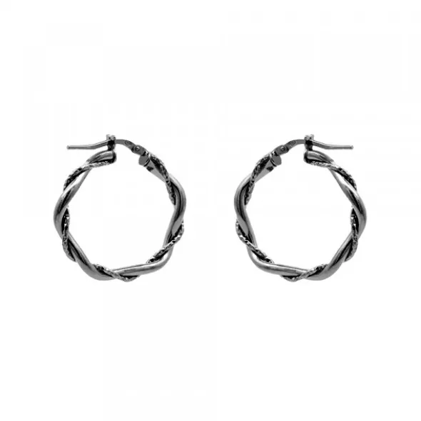 Pendientes Aro Trenzado Plata Negra 25mm